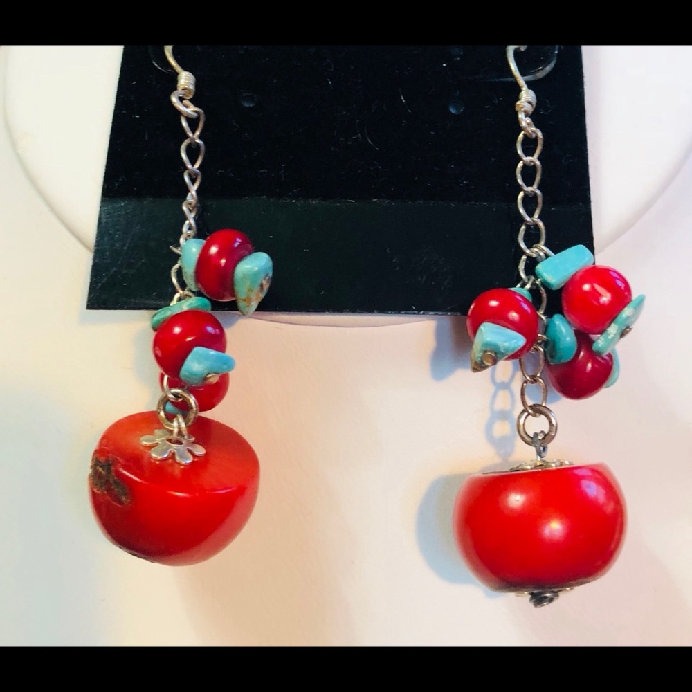 Coral and Sterling Silver Earrings